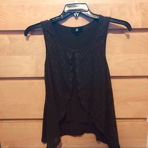 Forest Green Flowy Tank Top with Lace Front
